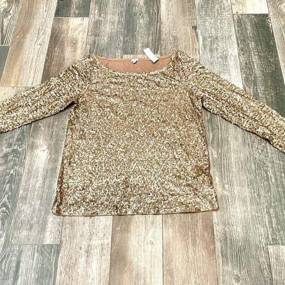 J Crew NWT $89.50 Sequined Boatneck Top Blouse Bronze | Sz L - Picture 5 of 10